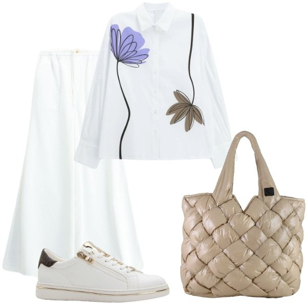 Outfit donna - Total look #2406453. Stile Glamour per Tutti i giorni. Abbinamento con sneakers, pantaloni a palazzo, camicie, borse tote.