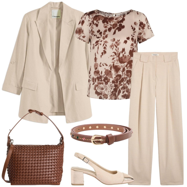 Outfit donna - Total look #2406461. Stile Chic per Tutti i giorni. Abbinamento con pantaloni, blazer, décolleté, cinture, bluse, borse a spalla.