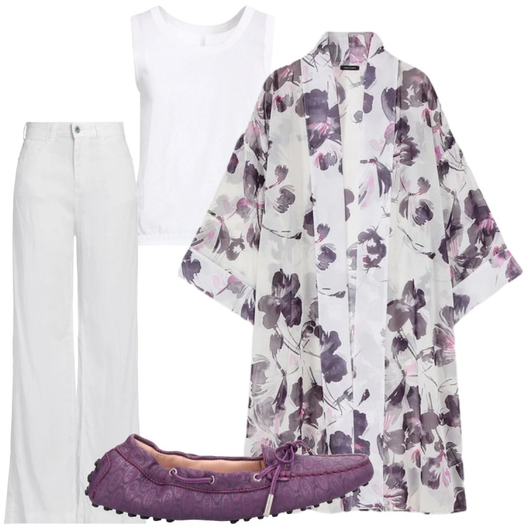 Outfit donna - Camicione con fiori #dettagli in malva. Stile Chic per Serata fuori. Abbinamento con mocassini, jeans, top, caftani.
