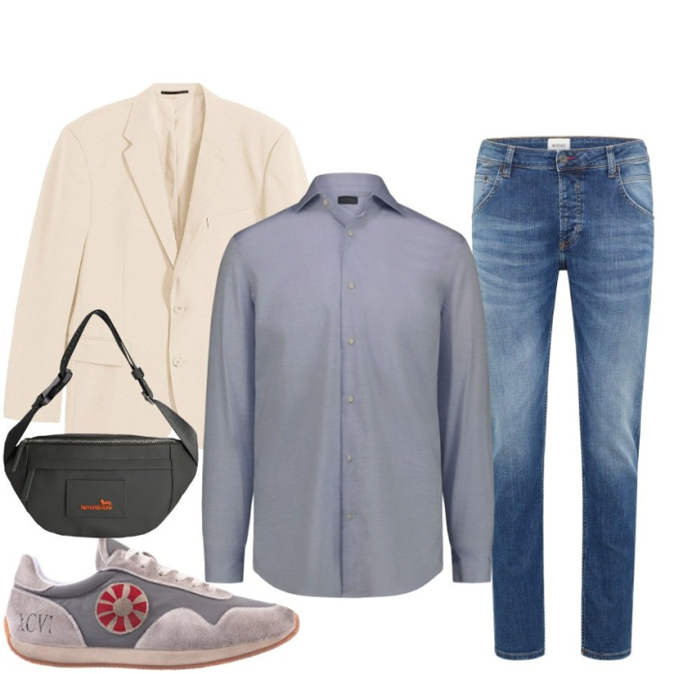 Outfit uomo - Total look #2406488. Stile Casual per Tutti i giorni. Abbinamento con giacche, jeans dritti, borse sportive, sneakers, camicie.