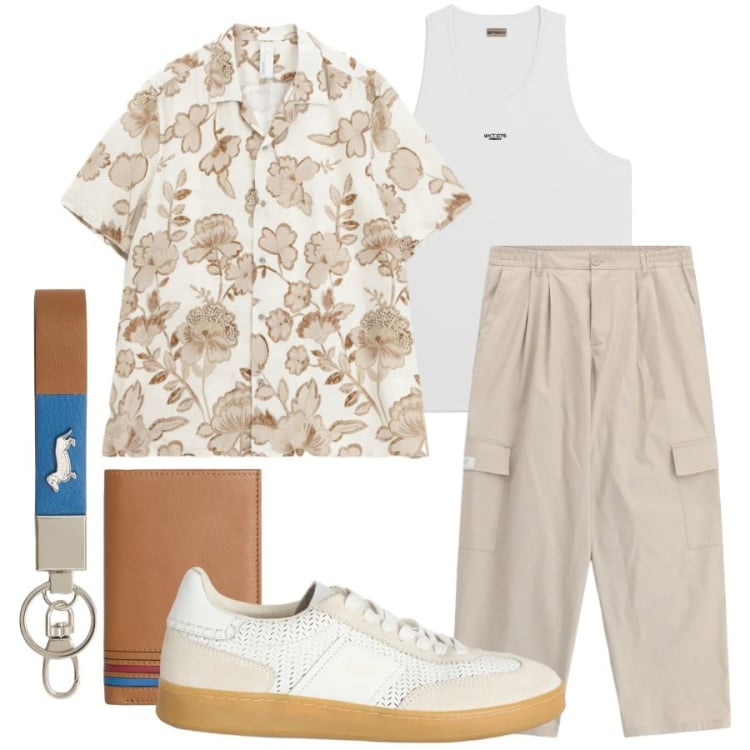Outfit uomo - Total look #2406490. Stile Casual per Tutti i giorni. Abbinamento con camicie a manica corta, pantaloni cargo, portachiavi, sneakers, portafogli, canottiere.
