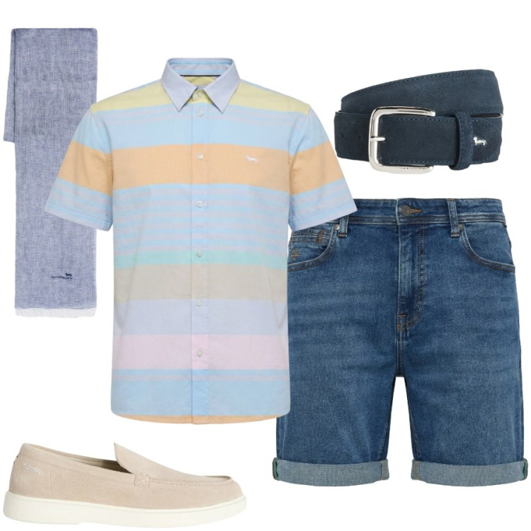 Outfit uomo - Total look #2406491. Stile Urban per Tutti i giorni. Abbinamento con scarpe stringate, cinture, camicie a manica corta, sciarpe, bermuda.
