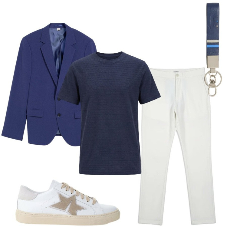 Outfit uomo - Total look #2406494. Stile Urban per Tutti i giorni. Abbinamento con giacche, sneakers, portachiavi, t-shirt, pantaloni.