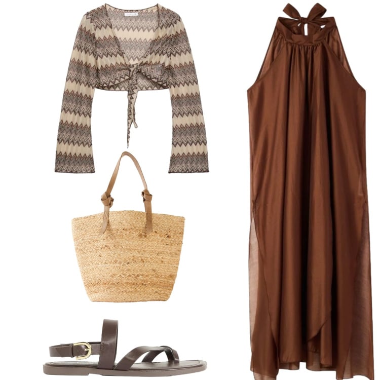 Outfit donna - Total look #2406499. Stile Etnico per Tutti i giorni. Abbinamento con sandali, shopping bag, vestiti lunghi, blazer.
