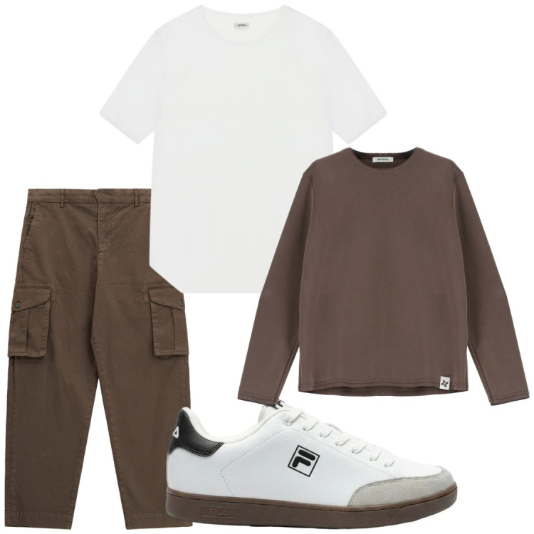 Outfit uomo - Relax in weekend. Stile Casual per Tutti i giorni. Abbinamento con sneakers, felpe, pantaloni cargo, t-shirt.