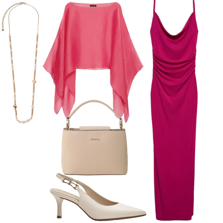 Outfit donna - Total look #2406534. Stile Chic per Cerimonia. Abbinamento con décolleté, vestiti lunghi, borse a secchiello, blazer, collane.