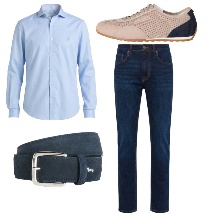 Outfit uomo - Total look. Stile Casual per Tutti i giorni. Abbinamento con jeans, sneakers, cinture, camicie.