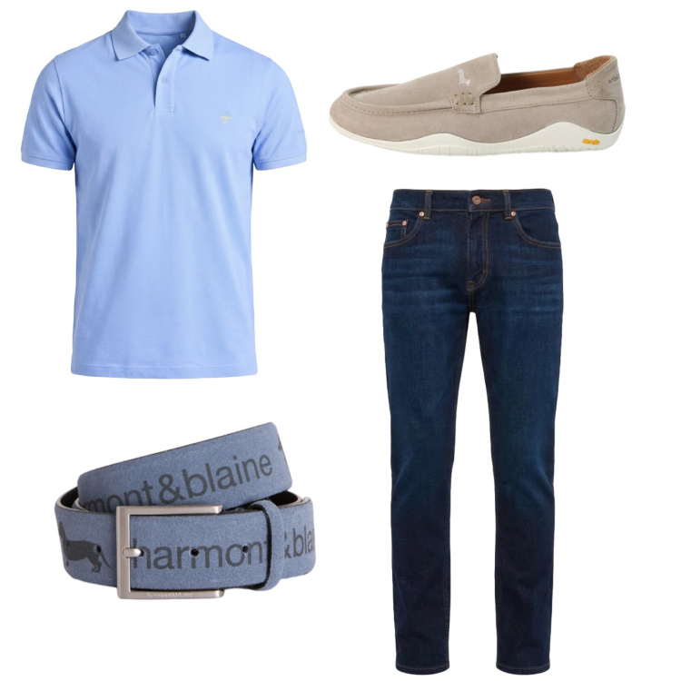 Outfit uomo - Total look. Stile Casual per Tutti i giorni. Abbinamento con cinture, jeans, polo, scarpe stringate.