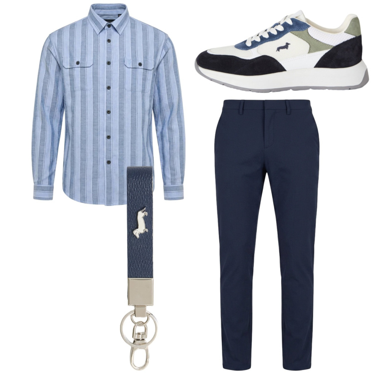 Outfit uomo - Total look. Stile Casual per Tutti i giorni. Abbinamento con sneakers, portachiavi, camicie, pantaloni chino.