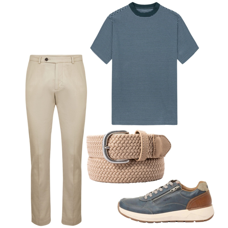 Outfit uomo - Maggio. Stile Casual per Tutti i giorni. Abbinamento con sneakers, pantaloni, t-shirt, cinture.