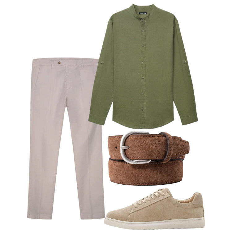 Outfit uomo - Maggio. Stile Casual per Tutti i giorni. Abbinamento con sneakers, camicie, pantaloni chino, cinture.