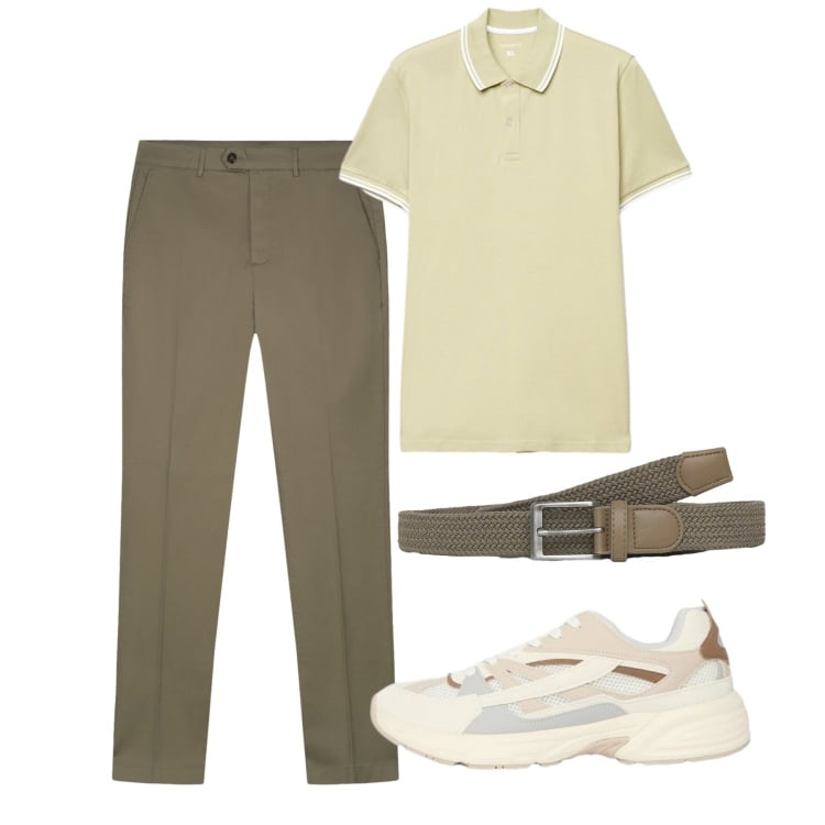 Outfit uomo - Total look. Stile Casual per Tutti i giorni. Abbinamento con cinture, sneakers, polo, pantaloni.