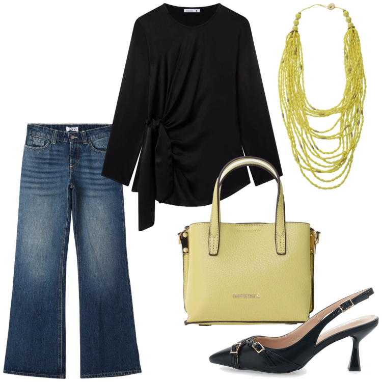 Outfit donna - Total look #2406555. Stile Casual chic per Ufficio. Abbinamento con bluse, jeans, collane, borse a tracolla, décolleté.
