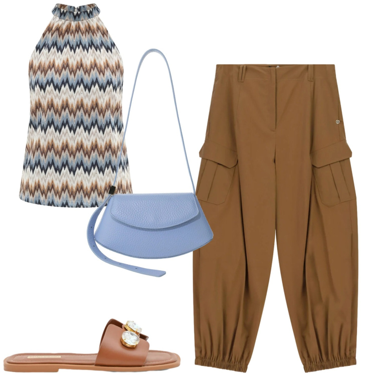 Outfit donna - Total look #2406566. Stile Casual per Tutti i giorni. Abbinamento con canottiere, sandali gioiello, borse a spalla, pantaloni cargo.