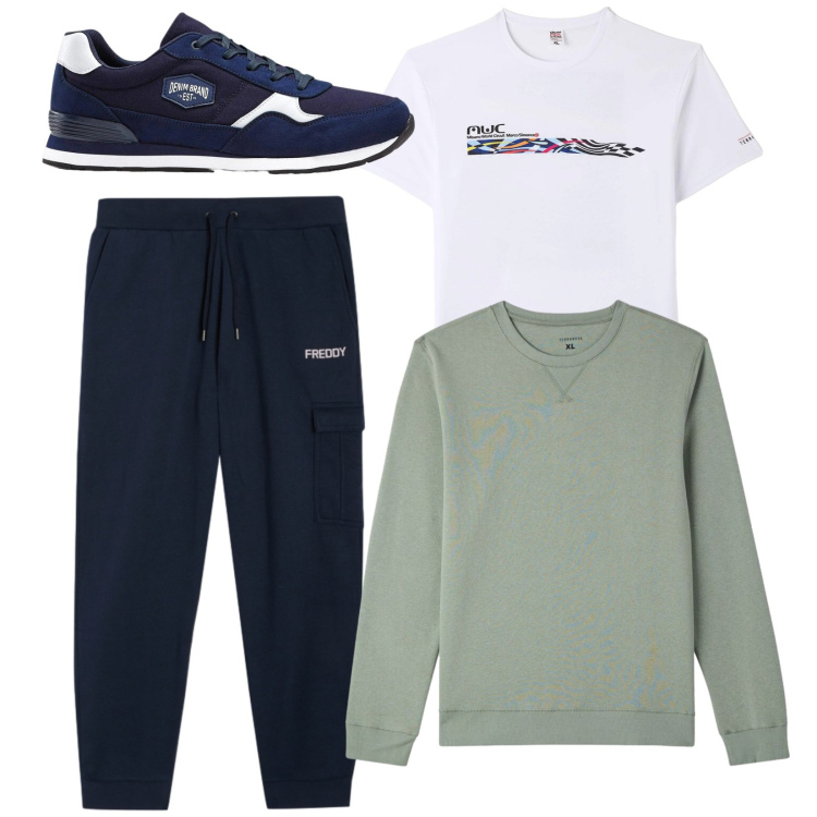 Outfit uomo - Total look #2406578. Stile Casual per Tutti i giorni. Abbinamento con sneakers, t-shirt, felpe, pantaloni cargo.