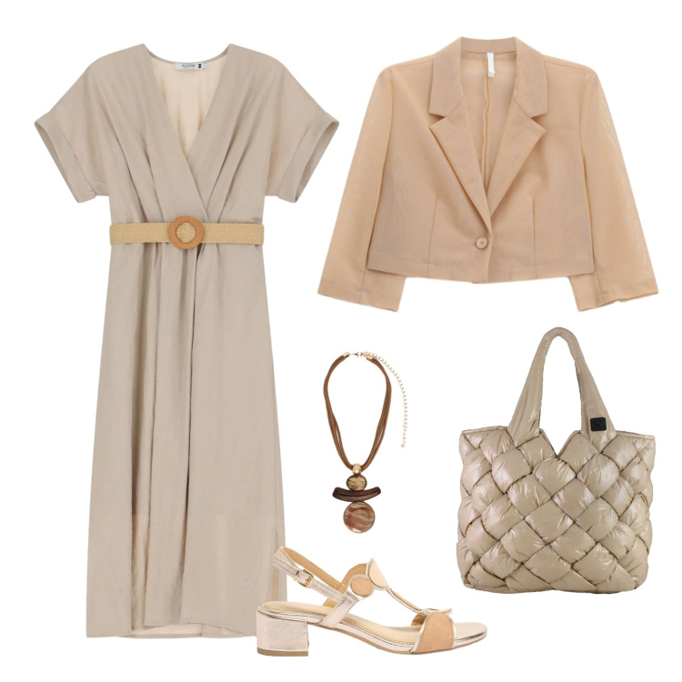 Outfit donna - Total look #2406583. Stile Casual chic per Tutti i giorni. Abbinamento con sandali col tacco, blazer, vestiti midi/longuette, ciondoli, borse tote.