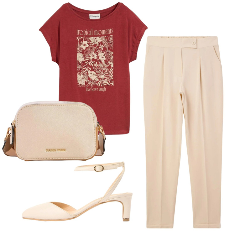 Outfit donna - Total look #2406589. Stile Basic per Ufficio. Abbinamento con borse a tracolla, décolleté, t-shirt, pantaloni chino.
