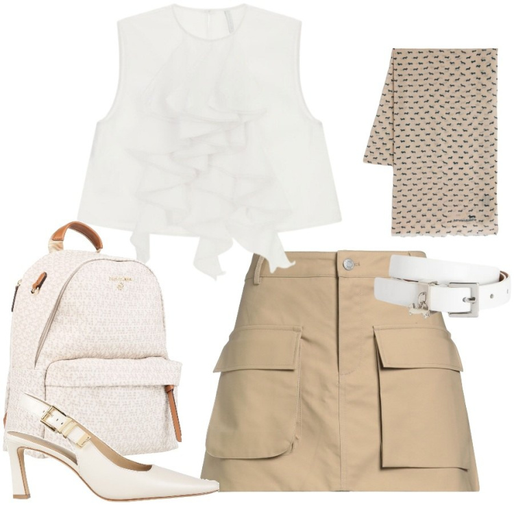 Outfit donna - Total look #2406599. Stile Casual chic per Tutti i giorni. Abbinamento con minigonne, zaini, décolleté, top, sciarpe, cinture.