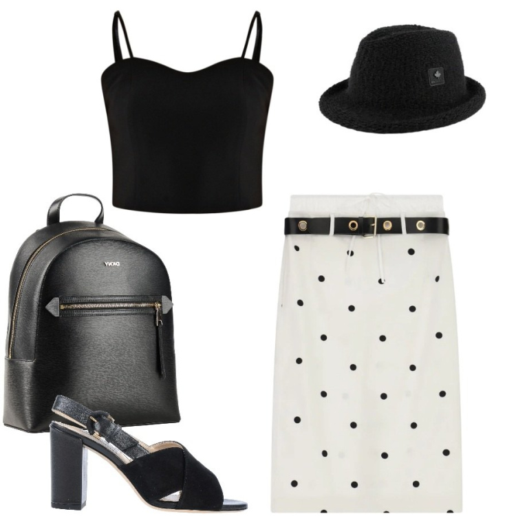 Outfit donna - Total look #2406603. Stile Casual chic per Serata fuori. Abbinamento con zaini, sandali in pelle, top, gonne longuette, cappelli.