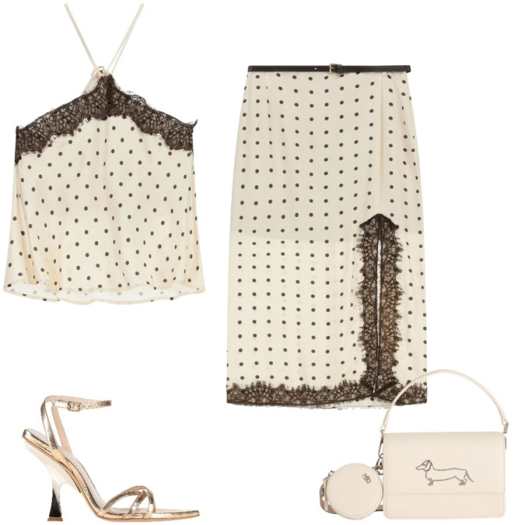 Outfit donna - Total look #2406604. Stile Casual chic per Ufficio. Abbinamento con sandali in pelle, gonne lunghe, top, borse a tracolla.