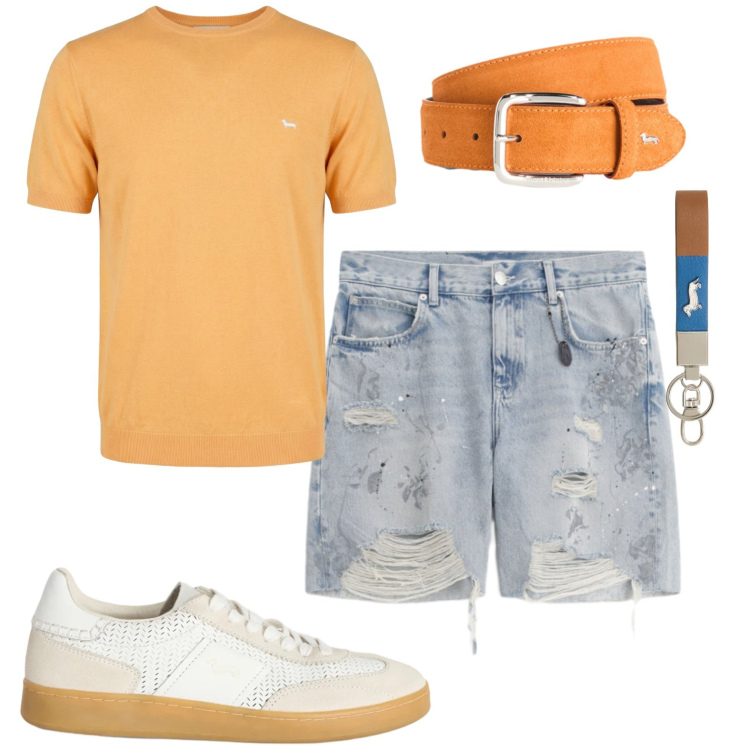 Outfit uomo - Spritz. Stile Casual per Tutti i giorni. Abbinamento con bermuda, portachiavi, sneakers, cinture, t-shirt.
