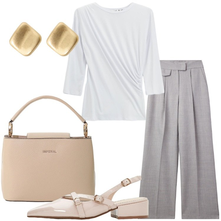Outfit donna - Quiet dress - @pamela. Stile Minimal per Ufficio. Abbinamento con décolleté, pantaloni, borse a secchiello, orecchini, top.