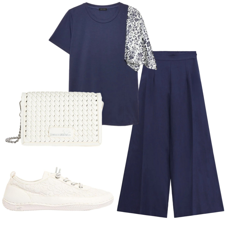 Outfit donna - Total look #2406632. Stile Basic per Ufficio. Abbinamento con sneakers, pantaloni a palazzo, borse a tracolla, bluse.