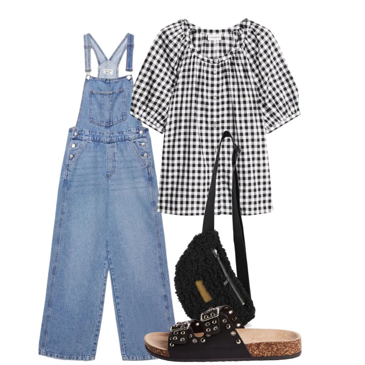 Outfit donna - Maggio. Stile Bon Ton per Tutti i giorni. Abbinamento con bluse, salopette, ciabatte, marsupi.