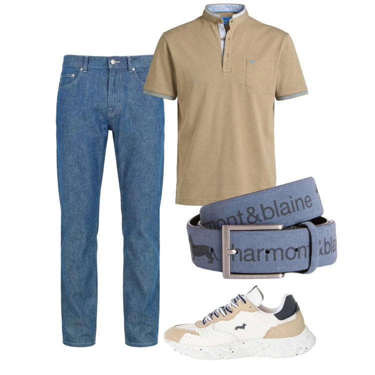 Outfit uomo - Maggio. Stile Casual per Tutti i giorni. Abbinamento con jeans, cinture, sneakers, polo.