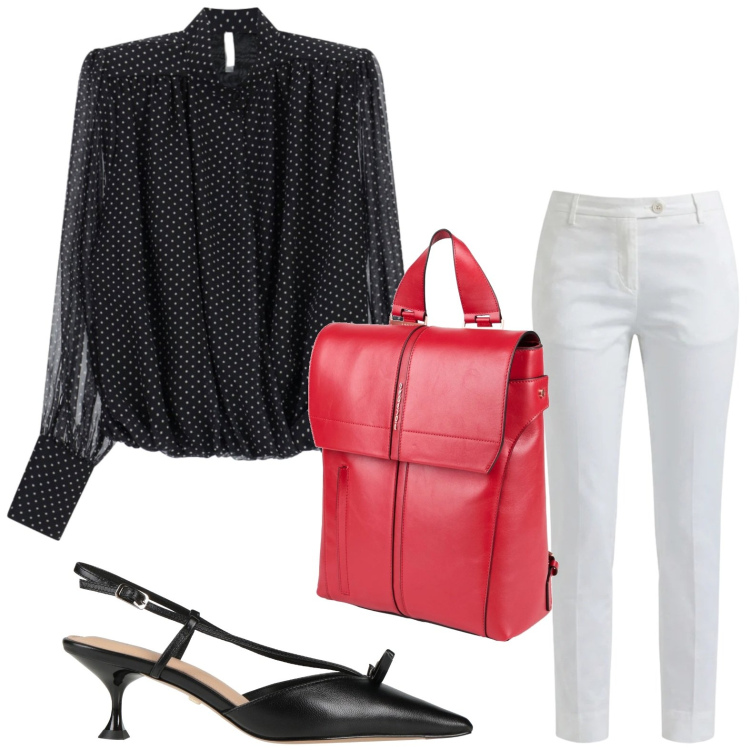 Outfit donna - Minimal style. Stile Minimal per Ufficio. Abbinamento con zaini, décolleté, camicie, pantaloni.