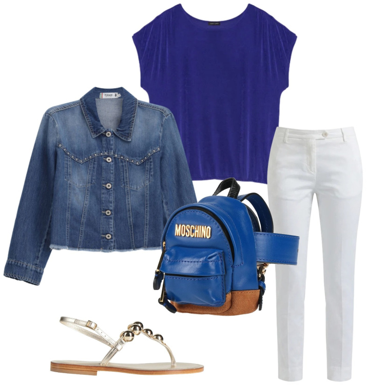Outfit donna - Total look #2406717. Stile Casual chic per Tutti i giorni. Abbinamento con marsupi, infradito, pantaloni, blazer, t-shirt.
