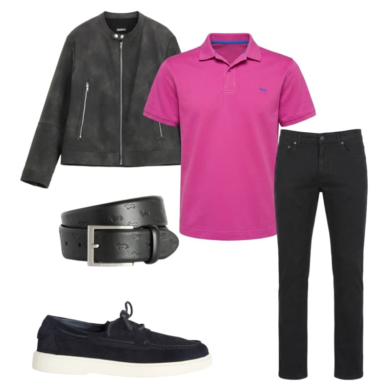 Outfit uomo - Total look #2406720. Stile Urban per Tutti i giorni. Abbinamento con giacche, cinture, scarpe stringate, pantaloni, polo.
