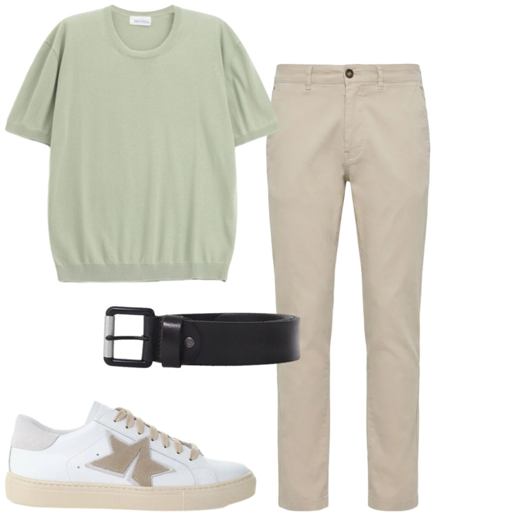 Outfit uomo - City. Stile Urban per Tutti i giorni. Abbinamento con cinture, t-shirt, sneakers, pantaloni.