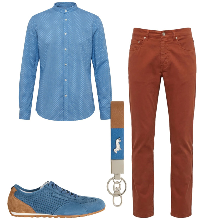 Outfit uomo - City. Stile Urban per Tutti i giorni. Abbinamento con portachiavi, pantaloni, camicie, sneakers.