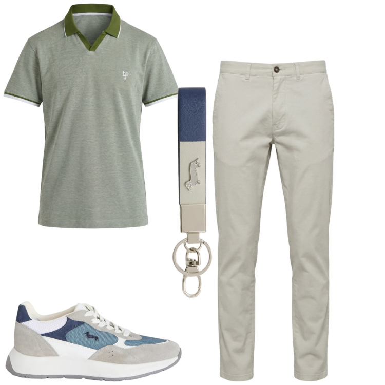 Outfit uomo - Total look #2406767. Stile Casual per Tutti i giorni. Abbinamento con sneakers, portachiavi, pantaloni, polo.