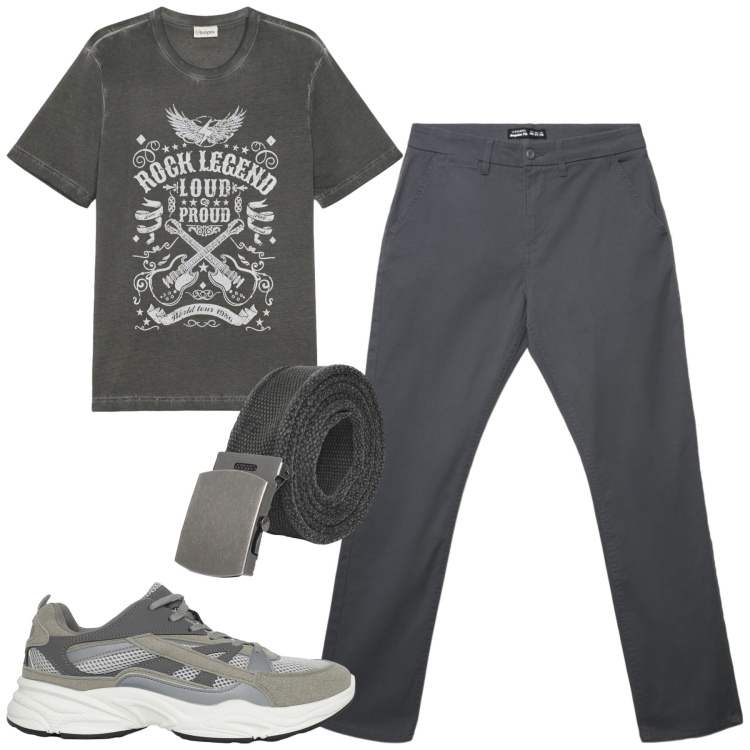 Outfit uomo - Total look #2406768. Stile Casual per Tutti i giorni. Abbinamento con t-shirt, sneakers, cinture, pantaloni chino.