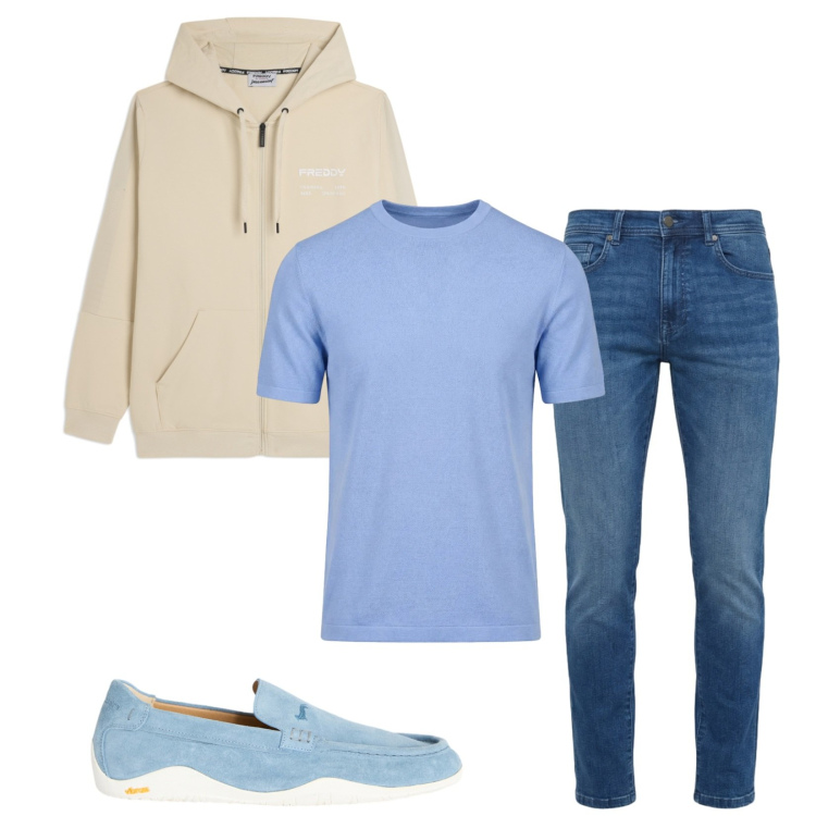 Outfit uomo - Total look #2406782. Stile Casual per Tutti i giorni. Abbinamento con scarpe stringate, jeans slim fit, t-shirt, felpe con cappuccio.
