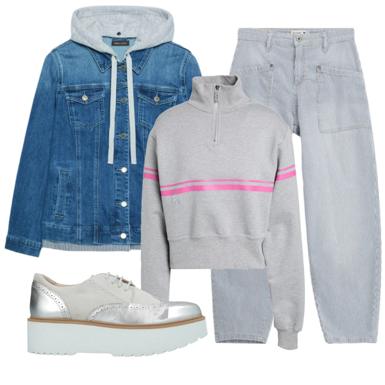 Outfit donna - Total look #2406784. Stile Casual per Tutti i giorni. Abbinamento con scarpe stringate, felpe, jeans, blazer.