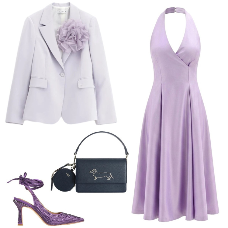 Outfit donna - Total look #2406799. Stile Chic per Cerimonia. Abbinamento con décolleté, vestiti midi/longuette, borse a tracolla, blazer.