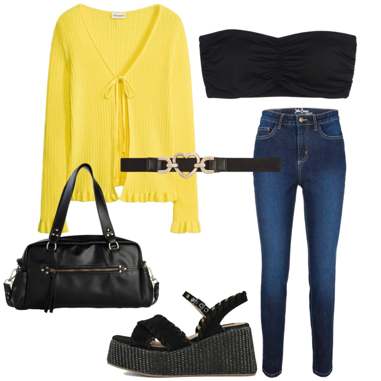 Outfit donna - Total look #2406800. Stile Basic per Tutti i giorni. Abbinamento con jeans skinny, borse a mano, cardigans, cinture, canottiere, zeppe.