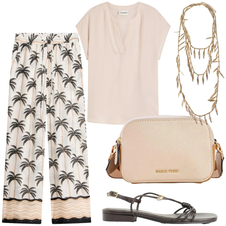 Outfit donna - Total look #2406808. Stile Etnico per Tutti i giorni. Abbinamento con pantaloni a palazzo, borse a tracolla, sandali, bluse, collane.
