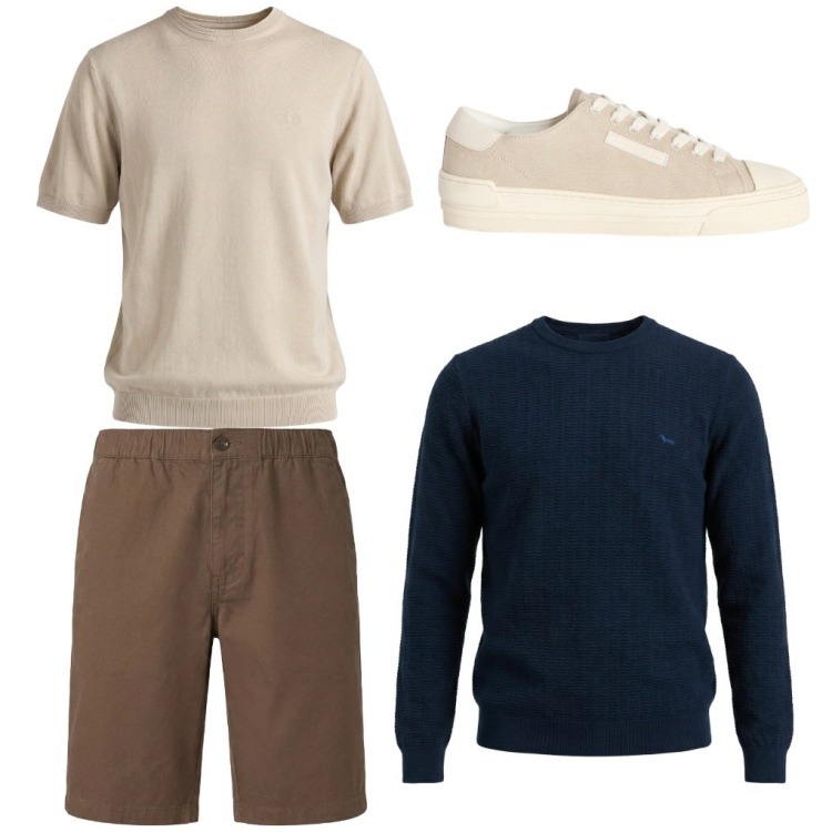 Outfit uomo - 121. Shopping. Stile Urban per Tutti i giorni. Abbinamento con sneakers, pullovers, t-shirt, bermuda.
