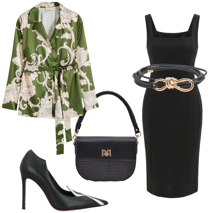 Outfit donna - Total look #2406816. Stile Chic per Cerimonia. Abbinamento con décolleté, bluse, cinture, borse a spalla, vestiti midi/longuette.