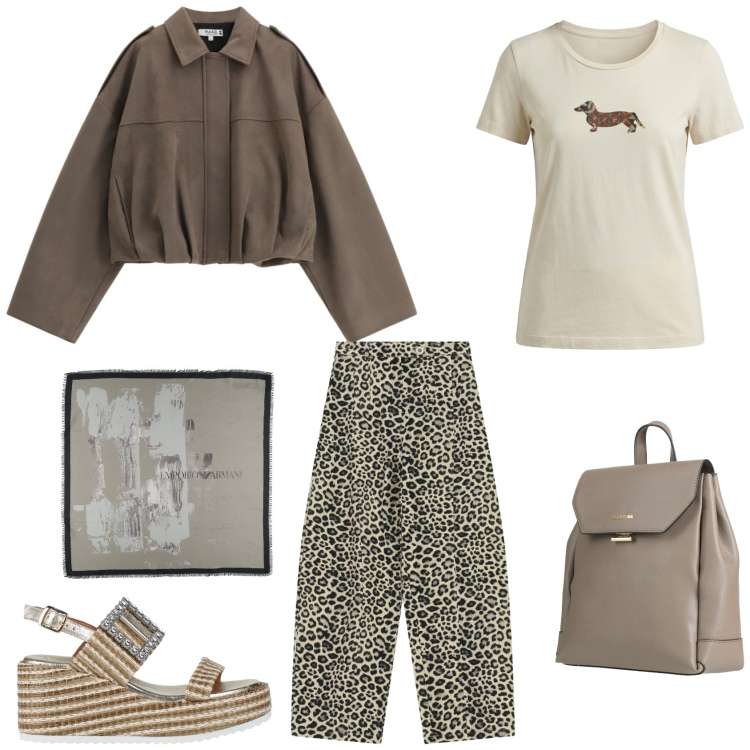 Outfit donna - Taupe. Abbinamento con sciarpe, zaini, sandali in pelle, t-shirt, pantaloni, bomber.