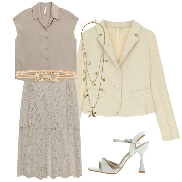 Outfit donna - Luce del giorno. Stile Bon Ton per Cerimonia. Abbinamento con blazer, camicie a manica corta, gonne longuette, sandali gioiello, collane, cinture.