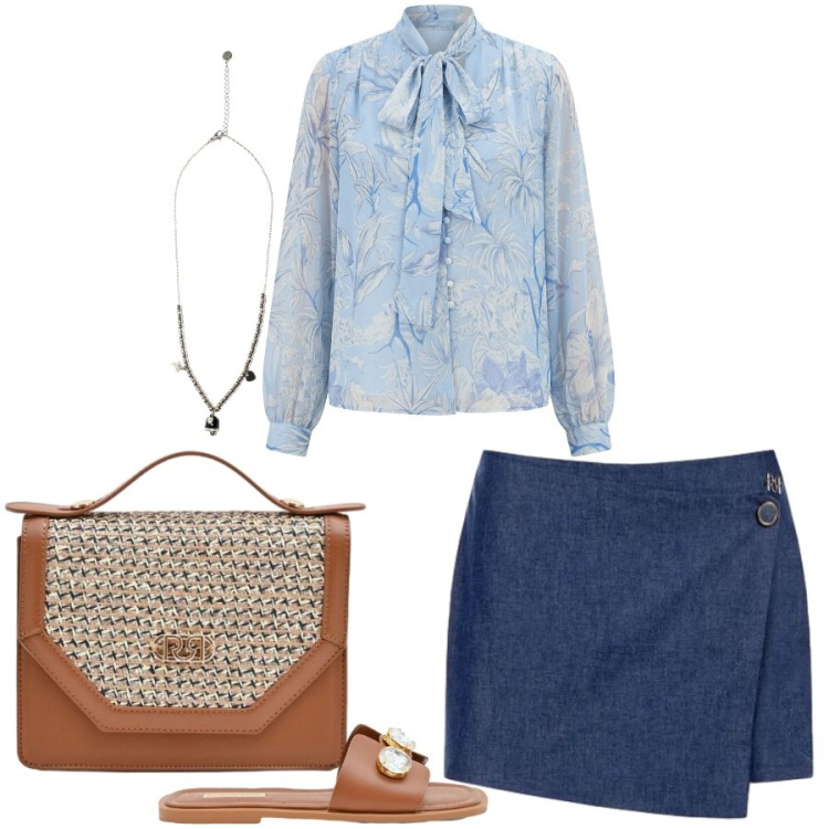 Outfit donna - Total look #2406827. Stile Casual chic per Tutti i giorni. Abbinamento con pochette, sandali gioiello, bluse, minigonne, ciondoli.