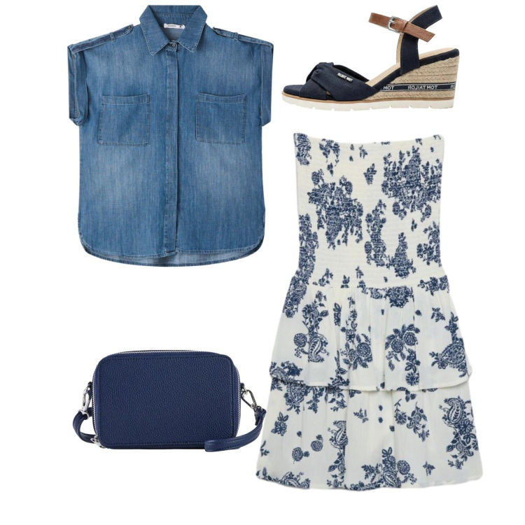 Outfit donna - Total look. Stile Boho per Tutti i giorni. Abbinamento con borse a tracolla, sandali, camicie a manica corta, vestiti corti.