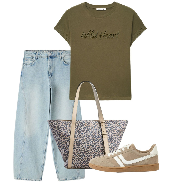 Outfit donna - Maggio. Stile Casual per Tutti i giorni. Abbinamento con shopping bag, sneakers, jeans, t-shirt.
