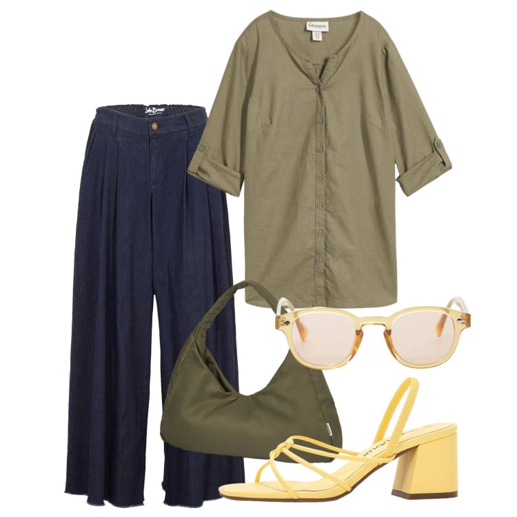 Outfit donna - Ampio e comodo. Stile Bon Ton per Tutti i giorni. Abbinamento con gonne, sandali col tacco, bluse, occhiali da sole, borse a spalla.