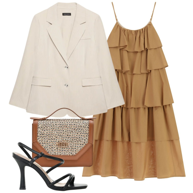 Outfit donna - Total balze. Stile Chic per Cerimonia. Abbinamento con sandali col tacco, pochette, vestiti lunghi, blazer.